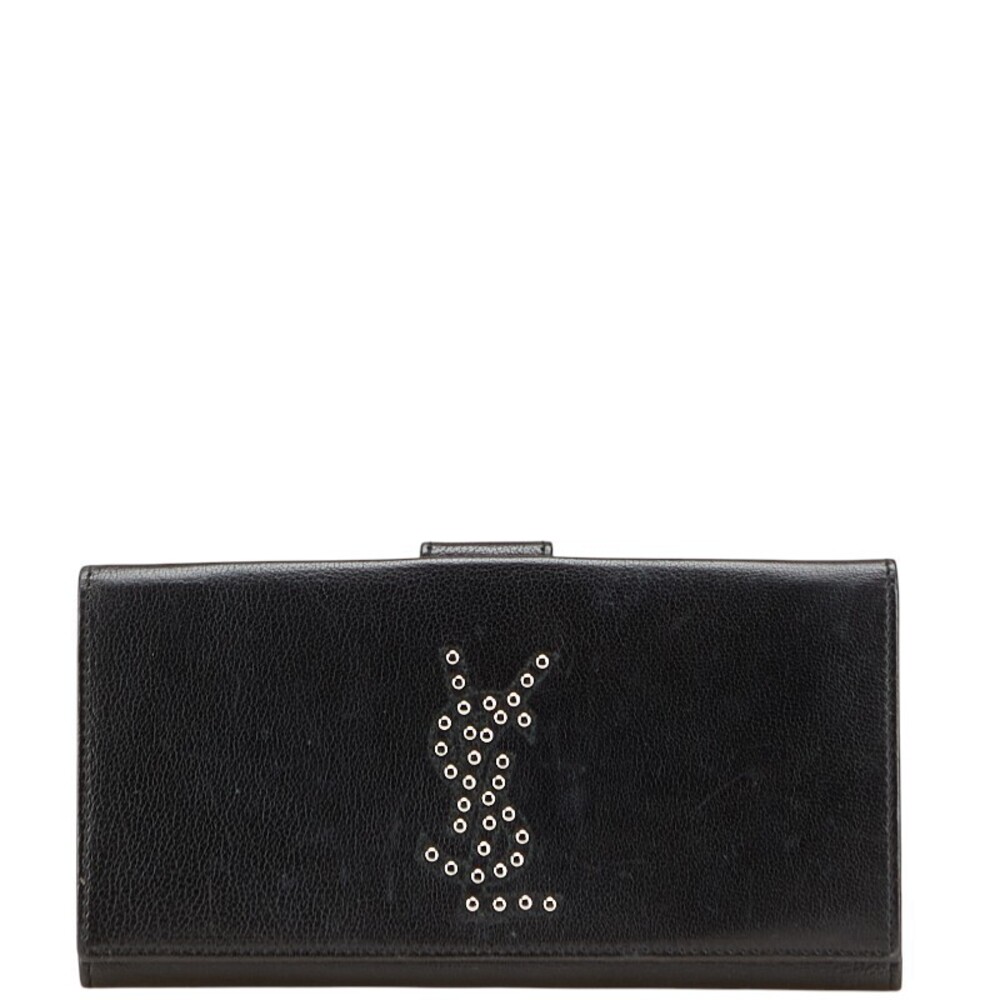 Saint Laurent YSL logo studded long wallet black leather